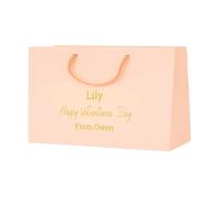 COOKIES AND KOALAS Personalised Valentine’s Day Gift Bag - Luxury Custom Pink Paper Bag with Rope Handles, Gold or Silver Foil - Personalised Valentines Bag for Her, Couple - Medium Wide