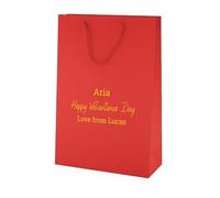 COOKIES AND KOALAS Personalised Valentine’s Day Gift Bag - Luxury Custom Red Paper Bag with Rope Handles & Gold or Silver Foil - Personalised Valentines Bag for Her, Him, Couple - Medium Tall