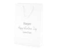COOKIES AND KOALAS Personalised Valentine’s Day Gift Bag - Luxury Custom White Paper Bag with Rope Handles, Gold or Silver Foil Text - Personalised Valentines Bag for Her, Him - Medium Tall