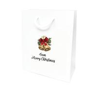 COOKIES AND KOALAS Personalised Xmas Gift Bag - Luxury White Printed Gift Bag - Extra Small 15×19×8 cm - Custom Name with Bells Design - Reusable Christmas Packaging Gift for Family, Friends or Kids