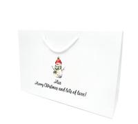 COOKIES AND KOALAS Personalised Xmas Gift Bag - Luxury White Printed Gift Bag - Large 40×30×13 cm - Custom Name with Snowman Design - Reusable Christmas Packaging Gift for Family, Friends or Kids