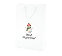 COOKIES AND KOALAS Personalised Xmas Gift Bag - Luxury White Printed Gift Bag- Medium Tall 25×36×10 cm - Custom Name with Snowman Design - Reusable Christmas Packaging Gift for Family, Friends or Kids