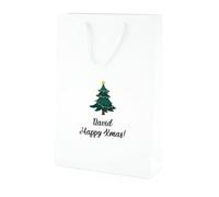 COOKIES AND KOALAS Personalised Xmas Gift Bag- Luxury White Printed Gift Bag - Medium Tall 25×36×10 cm- Custom Name with Xmas Tree Design- Reusable Christmas Packaging Gift for Family, Friends or Kids