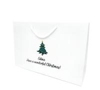 COOKIES AND KOALAS Personalised Xmas Gift Bag- Luxury White Printed Gift Bag- Medium Wide 35×24×10 cm- Custom Name with Xmas Tree Design - Reusable Christmas Packaging Gift for Family, Friends or Kids