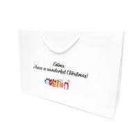 COOKIES AND KOALAS Personalised Xmas Gift Bag - Luxury White Printed Gift Bag- Medium Wide 35×24×10 cm- Custom Name with Presents Design - Reusable Christmas Packaging Gift for Family, Friends or Kids