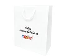COOKIES AND KOALAS Personalised Xmas Gift Bag - Luxury White Printed Gift Bag - Small 20×24×10 cm - Custom Name with Presents Design - Reusable Christmas Packaging Gift for Family, Friends or Kids