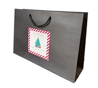 COOKIES AND KOALAS Personalised Xmas Gift Bag with Sticker - Luxury Black Paper- Medium Wide 35×24×10 cm - Custom Printed Label to Apply at Home - Festive Present Bag with Personalised Name & Message