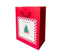 COOKIES AND KOALAS Personalised Xmas Gift Bag with Sticker - Luxury Red Paper - Extra Small 15×19×8 cm - Custom Printed Label to Apply at Home - Festive Present Bag with Personalised Name & Message