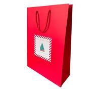COOKIES AND KOALAS Personalised Xmas Gift Bag with Sticker - Luxury Red Paper - Medium Tall 25×36×10 cm - Custom Printed Label to Apply at Home - Festive Present Bag with Personalised Name & Message