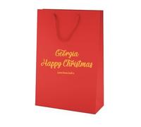 COOKIES AND KOALAS Red Christmas Gift Bag - Medium Tall 25x36x10cm Foil | Any name in gold or silver metallic print on matt card - rope handle, ready for secret santa, him, her or family, UK printed
