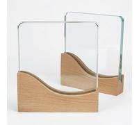 COOKIES AND KOALAS Wave Crystal Trophy Award Pack of 2, Heavyweight Glass Recognition Awards with Wooden Base, Premium Freestanding Trophies for Corporate, School, Sports & Achievement Events