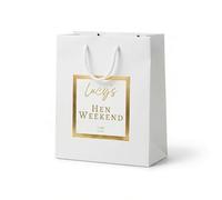 COOKIES AND KOALAS White Small Personalised Hen Do Bag Sticker 20x24x10cm | Personalised Small hen do gift bag with a custom gold or silver foil sticker, Personalised Hen Do Bag