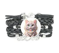 Cookies Cat animal Fortune love adjustable leather braided Texture bracelet