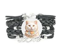 Cookies Cat Fortune unique love adjustable leather braided Texture bracelet