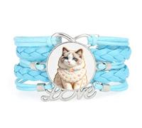 Cookies Cat Lucky Girl love adjustable leather braided Texture bracelet Blu