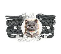 Cookies Cat Pet Fortune love adjustable leather braided Texture bracelet Bl