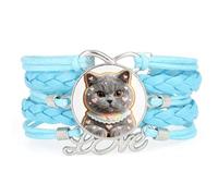 Cookies Cat Pet Fortune love adjustable leather braided Texture bracelet Bl