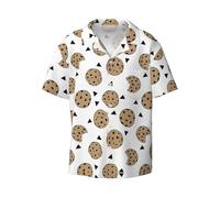 Cookies Food Chocolate Chip Biscuits Men's Casual Short-Sleeved Shirt - Print Hawaiian Style, Breathable and Comfortable Button-Down Beach Top
