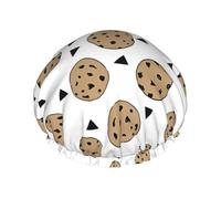 Cookies Food Chocolate Chip Biscuits Print Shower Cap for Women & Men â€“ Reusable Double-Layer Bath Hair Cap with Elastic Strap L