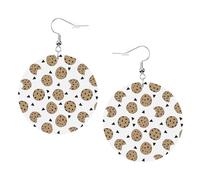 Cookies Food Chocolate Chip Biscuits Prints Leather Round Earrings Pendant Stylish And Light Lightweight Dangle For Women Girls, One Size, Leather, No Gemstone