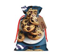 Cookies Food Chocolate Chips Biscuits Print Christmas Bags Holiday Present Drawstring Gift Sacks Birthday Xmas Party Favors