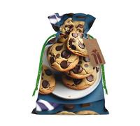 Cookies Food Chocolate Chips Biscuits Print Christmas Bags Holiday Present Drawstring Gift Sacks Birthday Xmas Party Favors