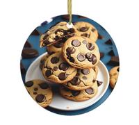 Cookies Food Chocolate Chips Biscuits Print Christmas Tree Ceramic Round Hanging Ornaments,Xmas Decoration Keepsake 2025