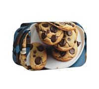 Cookies Food Chocolate Chips Biscuits Print Double Clamshell Pen Case, Zipper Pockets, Large Capacity For Art Supplies & Travel