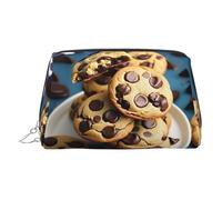 Cookies Food Chocolate Chips Biscuits Print Premium Leather Toiletry Travel Pouch with Waterproof Portable Pouch Open Flat Makeup Bag