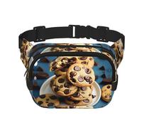Cookies Food Chocolate Chips Biscuits Print Versatile Square Double Layer Waist Bag Trendy for Men and Women daily use Bag, Black, One Size