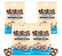 Cookies 'n' Creme Dipped Pretzels 120g - Bite-Size Pretzels Coated in White Creme with Cookie Bits - Hrys (4 x Bags)