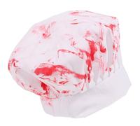 Cooking Hat Bloody Printing Polyester White with Neck and Back Straps | Oil Splash Protection, Reusable Cosplay Prop, Festive Atmosphere, Long Belt Band, for Chefs and Canteens