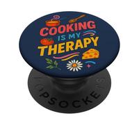 Cooking is My Therapy Colorful Kitchen Art for Food Lovers PopSockets Adhesive PopGrip