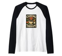 Cooking is My Therapy Colorful Kitchen Art for Food Lovers Raglan Baseball Tee