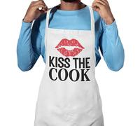 Cooking Kitchen BBQ Apron Kiss The COOK (White)
