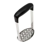 Cooking Light Heavy Duty Stainless Steel Masher, Broad and Ergonomic Horizontal, Fine Plate for Smooth Mashed Potatoes, Soft Grip and Non-Slip Handle, Black