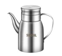 Cooking Oil Dispenser - Leakproof Metal Jug, Fine Mesh Filter Lid with Smooth Pour Control, Food Grade Steel Construction, Clutter Free Pourer, for BBQ Baking Catering Restaurant Home Prep