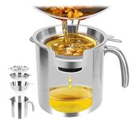 Cooking Oil Filter for Kitchen 304 Stainless Steel Oil Pot with Fine Mesh & Activated Carbon - Deep Fryer Grease Container for Reusable, Odour-Free - SAIERTE