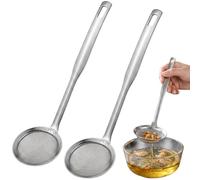 Cooking Oil Filter Sieves for Cooking, Stainless Steel Skimmer Spoon with Fine Mesh, Professional Kitchen Strainer Set of Two Small Oil Drainer Spiders