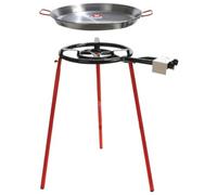 Cooking Paella KIT Set: 55cm Paella Polished Steel Pan + 40cm Gas Burner & Burner Trippod & 60cm Spoon for Garden Outdoor Cooking