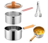 Cooking Pot - 7 Inch Stainless Steel Cookware Set for Cooking, Sturdy Kitchen Pots with Lid and Handle, Nonstick Frying Pan for Chicken, Fish, Shrimp, Tempura, Seafood Dining