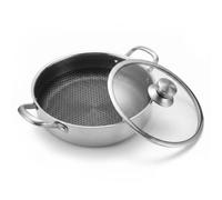 Cooking Pot Diameter 24 cm Stainless Steel with Glass Lid 2.2 L Non-Stick | Dutch Oven Roasting Pan Stewing Pot Stockpot Induction Pot Oven Safe Honeycomb Non-Stick Coating Induction