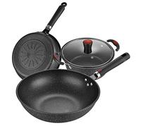 Cooking Pot, Household Set pots Non-Stick Frying pan Frying pan Flat Iron pan Maifan Stone Three-Piece Pot Set Combination Gift Pot Warm as Ever