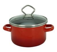 Cooking Pot ROM 16 Cm Enamel Red 1.5 L With Glass Lid Round Liter Scale