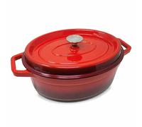 Cooking Pot w/Lid Cast Iron Caserrole Stew Pan Ovenproof Camping Baking Red 5.5L