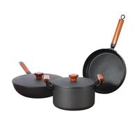 Cooking Saucepan Set 3 Piece Nonstick Iron Cookware Set Soup Pot Wok with Lid Frying Pan Instant Cooker Accessories Hot Cooking Pots and Pans Sets Kitchen