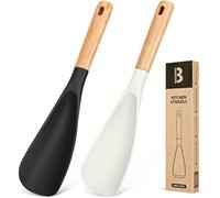 Cooking Spoon for Nonstick Cookwares, Great for Cooking and Serving Durable BPA-Free Matte Silicone, Wood Handle Spoon for Mixing, Scoop, and Scrape (Black & White, 11.4 inch)