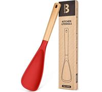 Cooking Spoon for Nonstick Cookwares, Great for Cooking and Serving Sturdy BPA-Free Matte Silicone, Wood Handle Spoon for Mixing, Scoop, and Scrape (RED, 13.4 inch)