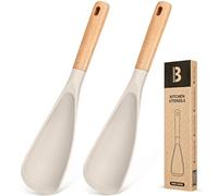Cooking Spoon for Nonstick Cookwares, Great for Cooking and Serving Sturdy BPA-Free Matte Silicone, Wood Handle Spoon for Mixing, Scoop, and Scrape (2 Pack of Khaki, 11.4 inch)