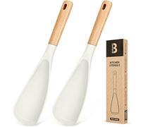 Cooking Spoon for Nonstick Cookwares, Great for Cooking and Serving Sturdy BPA-Free Matte Silicone, Wood Handle Spoon for Mixing, Scoop, and Scrape (2 Pack of White, 11.4 inch)